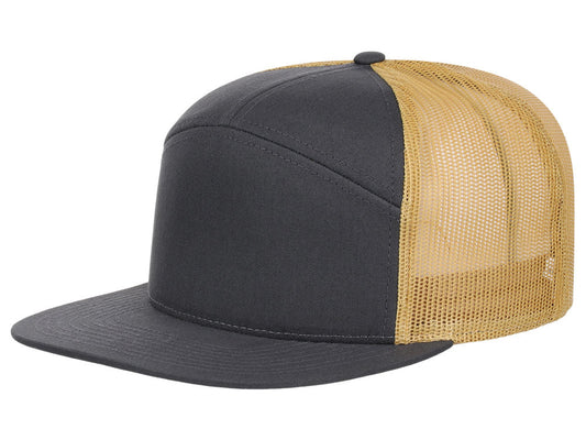 168 7 Panel Trucker - Charcoal/Gold