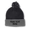 Custom Black Gray pom pom beanie with embroidered logo — August Caps Pom Pom Beanie (8458)
