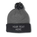 Custom Gray/Black pom pom beanie with embroidered logo — August Caps Pom Pom Beanie (8458)