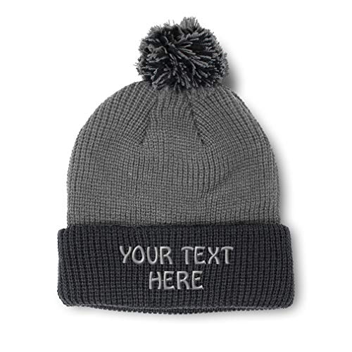 Custom Gray/Black pom pom beanie with embroidered logo — August Caps Pom Pom Beanie (8458)