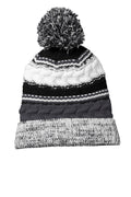 Custom Black Gray pom pom team beanie with embroidered logo — Sport-Tek STC21