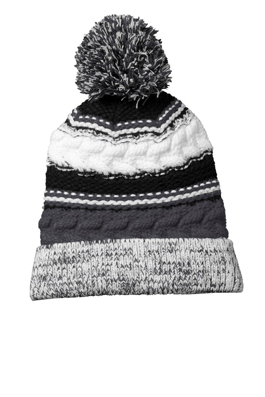 Custom Black Gray pom pom team beanie with embroidered logo — Sport-Tek STC21
