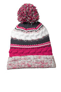 Custom Gray Pink 2 pom pom team beanie with embroidered logo — Sport-Tek STC21