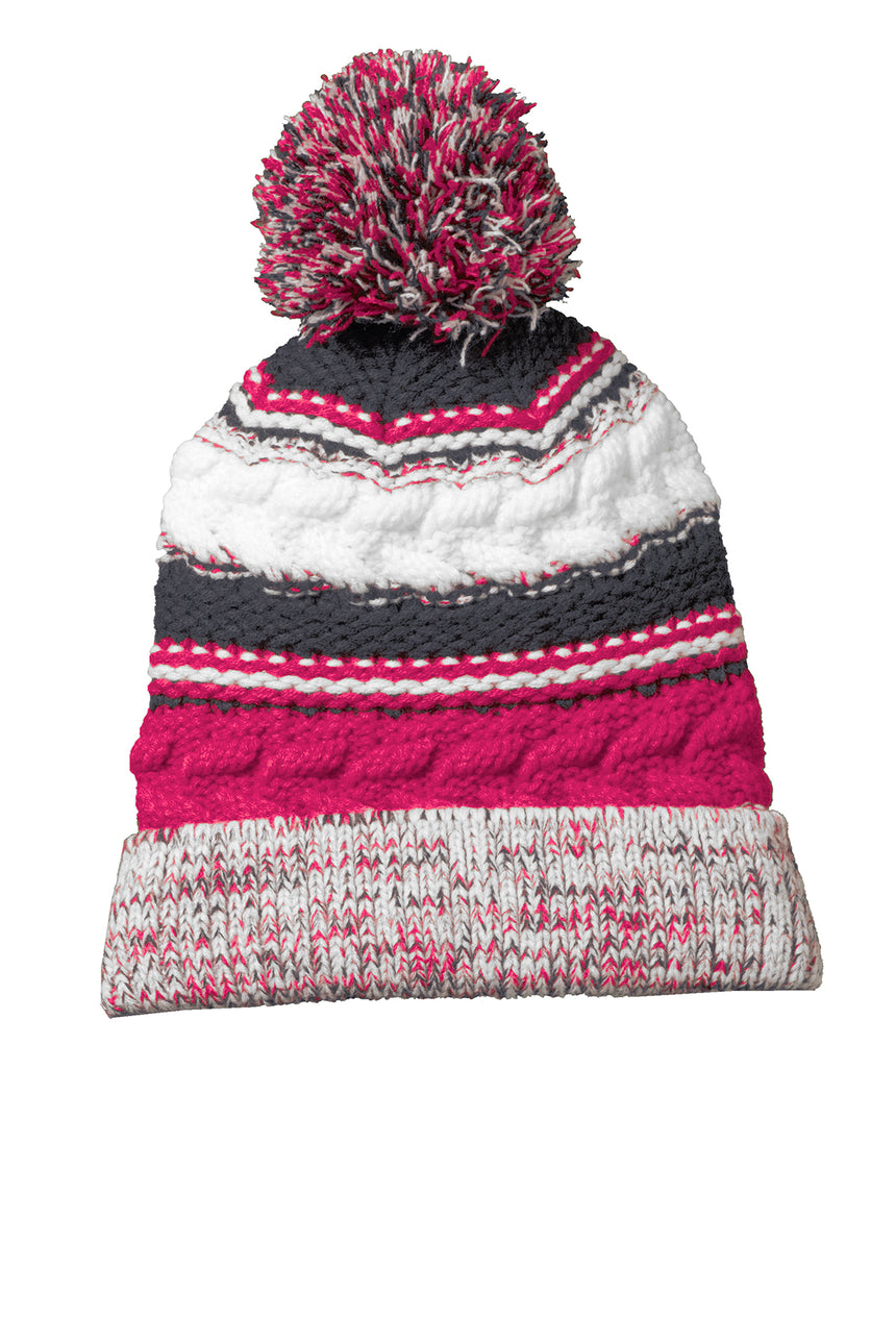 Custom Gray Pink 2 pom pom team beanie with embroidered logo — Sport-Tek STC21
