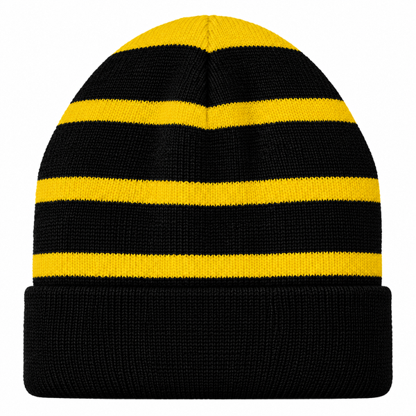 Sport-Tek STC31 Striped Fleece-Lined Beanie - Black/Gold