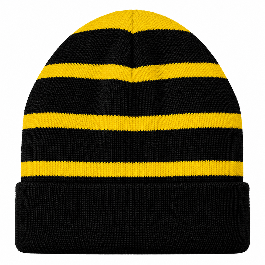 Sport-Tek STC31 Striped Fleece-Lined Beanie - Black/Gold