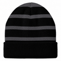 Sport-Tek STC31 Striped Fleece-Lined Beanie - Black/Iron Gray