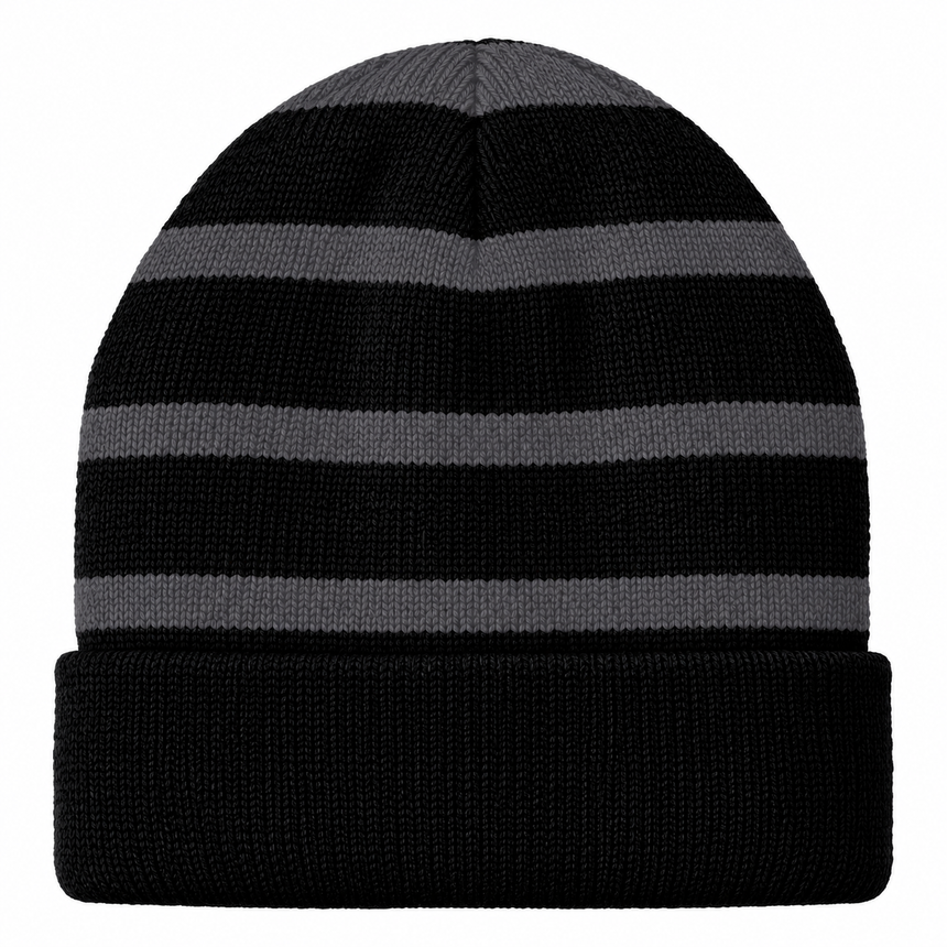Sport-Tek STC31 Striped Fleece-Lined Beanie - Black/Iron Gray