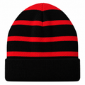 Sport-Tek STC31 Striped Fleece-Lined Beanie - Black/True Red