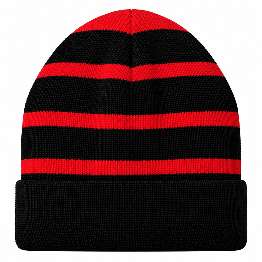 Sport-Tek STC31 Striped Fleece-Lined Beanie - Black/True Red