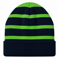 Sport-Tek STC31 Striped Fleece-Lined Beanie - Team Navy/Forest Green