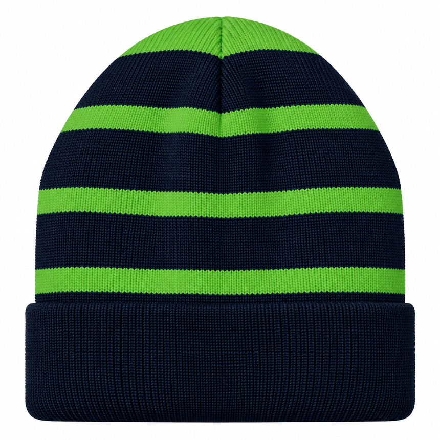 Sport-Tek STC31 Striped Fleece-Lined Beanie - Team Navy/Forest Green