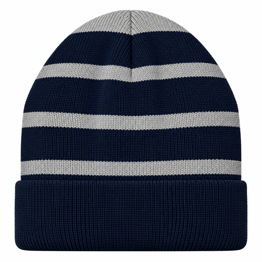 Sport-Tek STC31 Striped Fleece-Lined Beanie - Team Navy/Silver