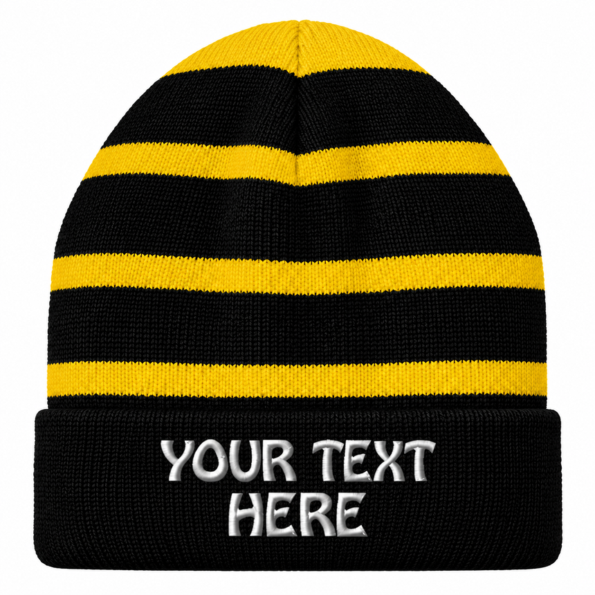 Sport-Tek STC31 Striped Fleece-Lined Beanie - Black/Gold