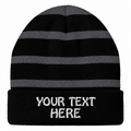 Sport-Tek STC31 Striped Fleece-Lined Beanie - Black/Iron Gray