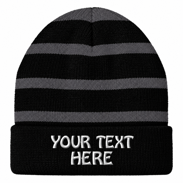 Sport-Tek STC31 Striped Fleece-Lined Beanie - Black/Iron Gray