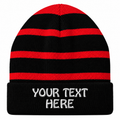 Sport-Tek STC31 Striped Fleece-Lined Beanie - Black/True Red