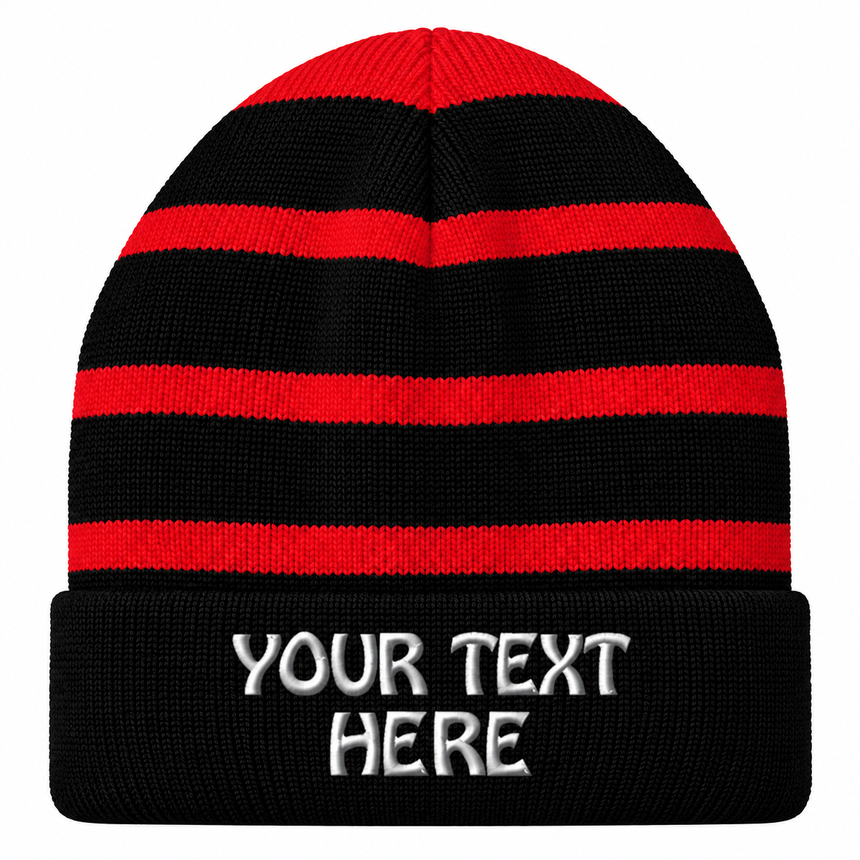 Sport-Tek STC31 Striped Fleece-Lined Beanie - Black/True Red