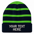 Sport-Tek STC31 Striped Fleece-Lined Beanie - Team Navy/Forest Green