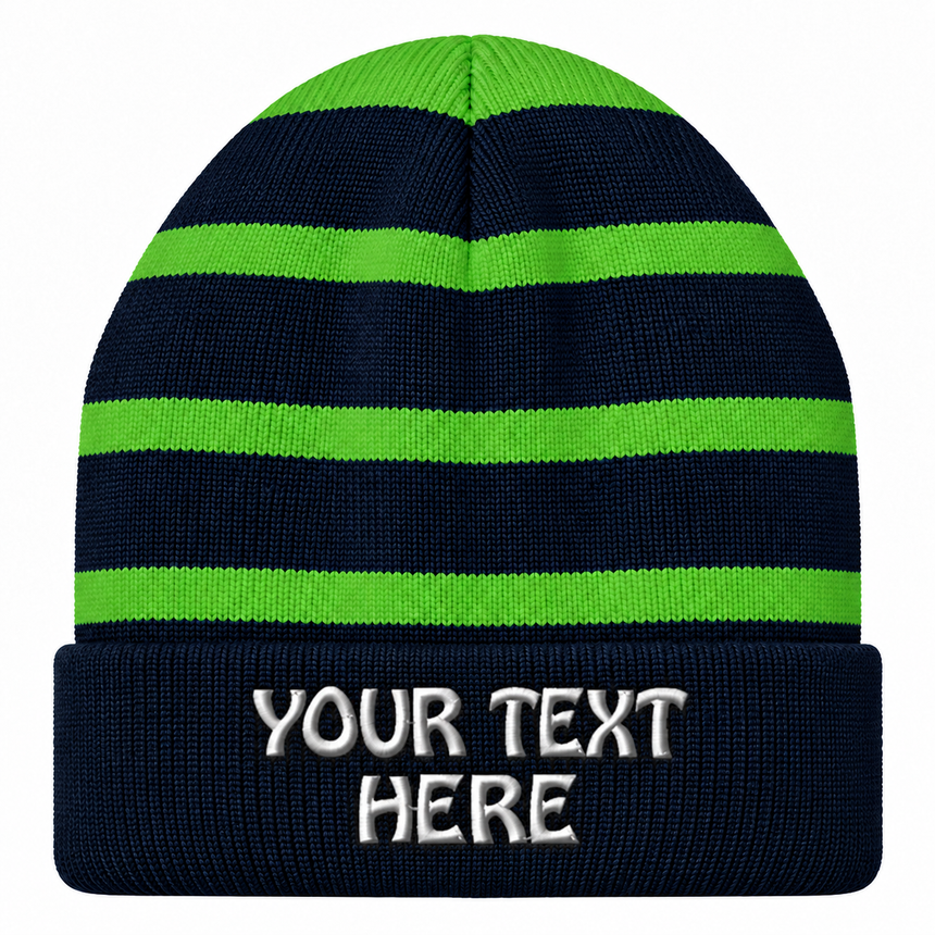 Sport-Tek STC31 Striped Fleece-Lined Beanie - Team Navy/Forest Green