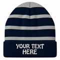 Sport-Tek STC31 Striped Fleece-Lined Beanie - Team Navy/Silver