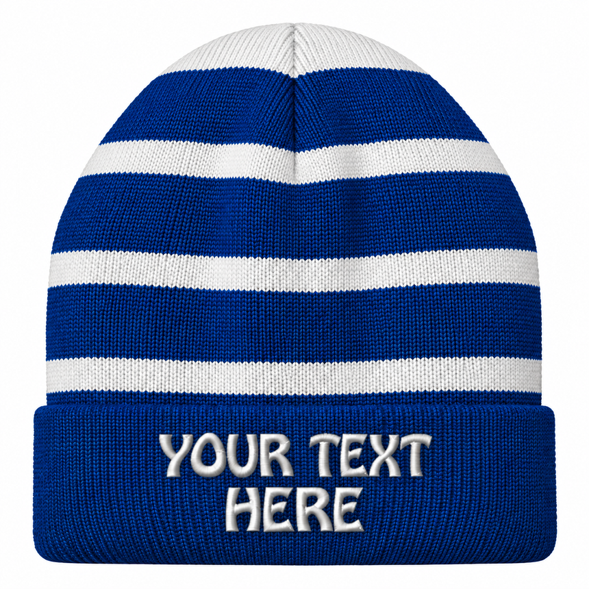 Sport-Tek STC31 Striped Fleece-Lined Beanie - True Royal/White
