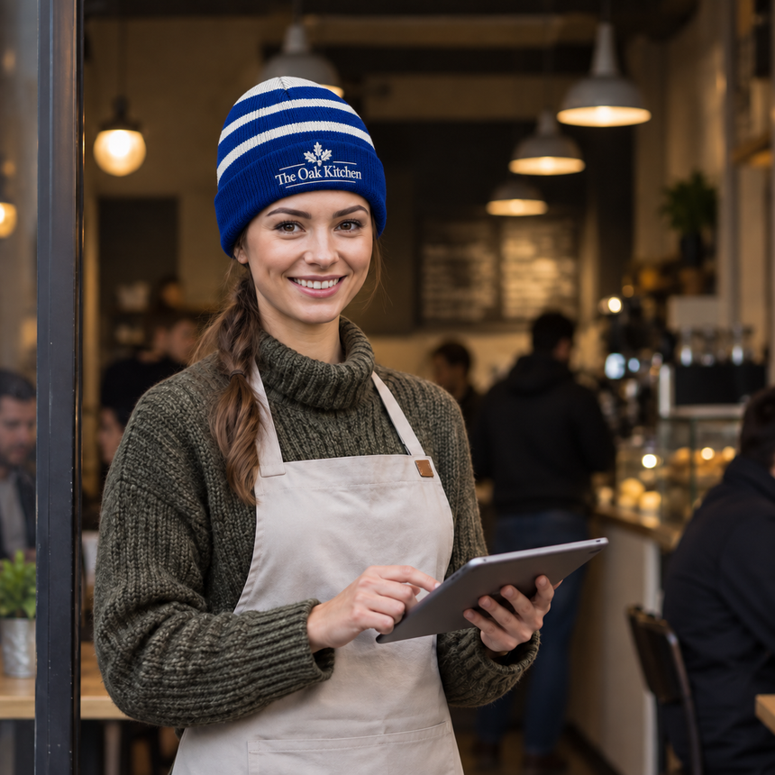 Sport-Tek STC31 Striped Fleece-Lined Beanie - True Royal/White