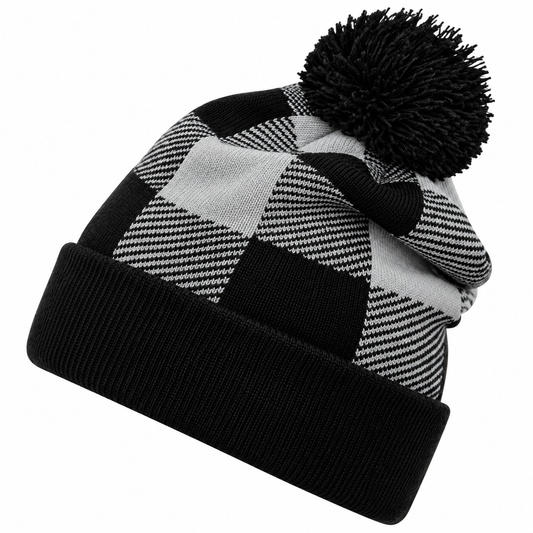 Decky 8028 Buffalo Plaid Pom Beanie - Black Plaid