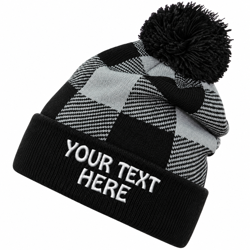 Decky 8028 Buffalo Plaid Pom Beanie - Black Plaid