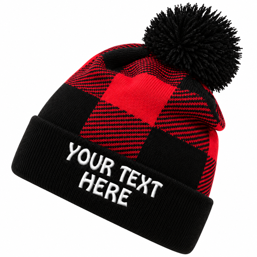 Decky 8028 Buffalo Plaid Pom Beanie - Red Plaid
