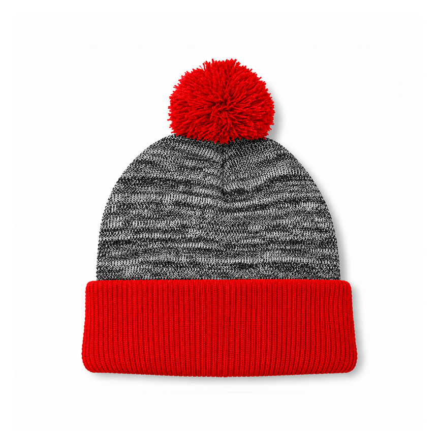 August Caps 8458 Pom Pom Beanie - Heather Red
