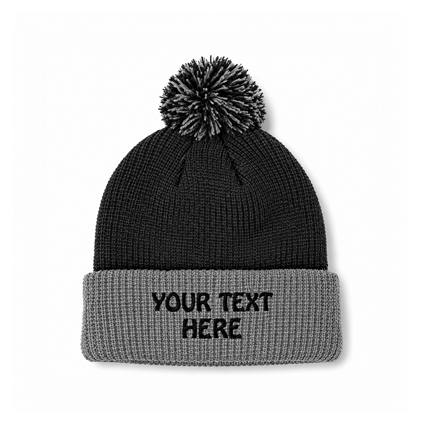 August Caps 8458 Pom Pom Beanie - Black Gray