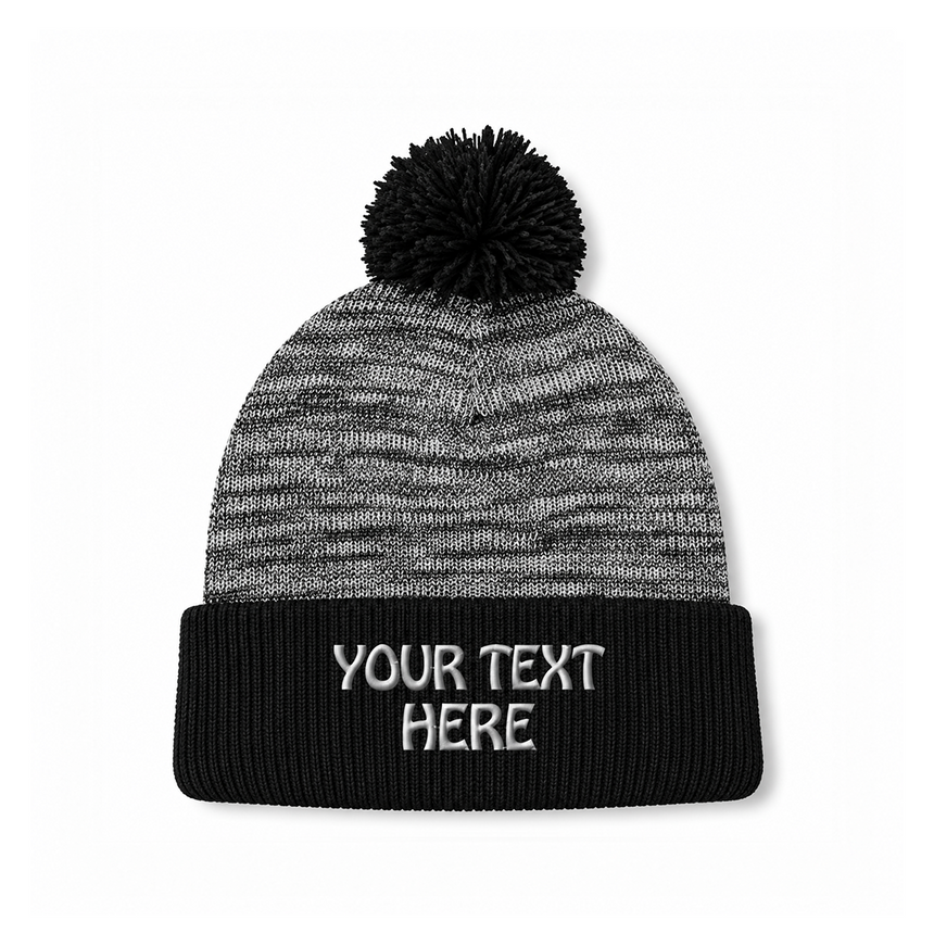August Caps 8458 Pom Pom Beanie - Heather Black