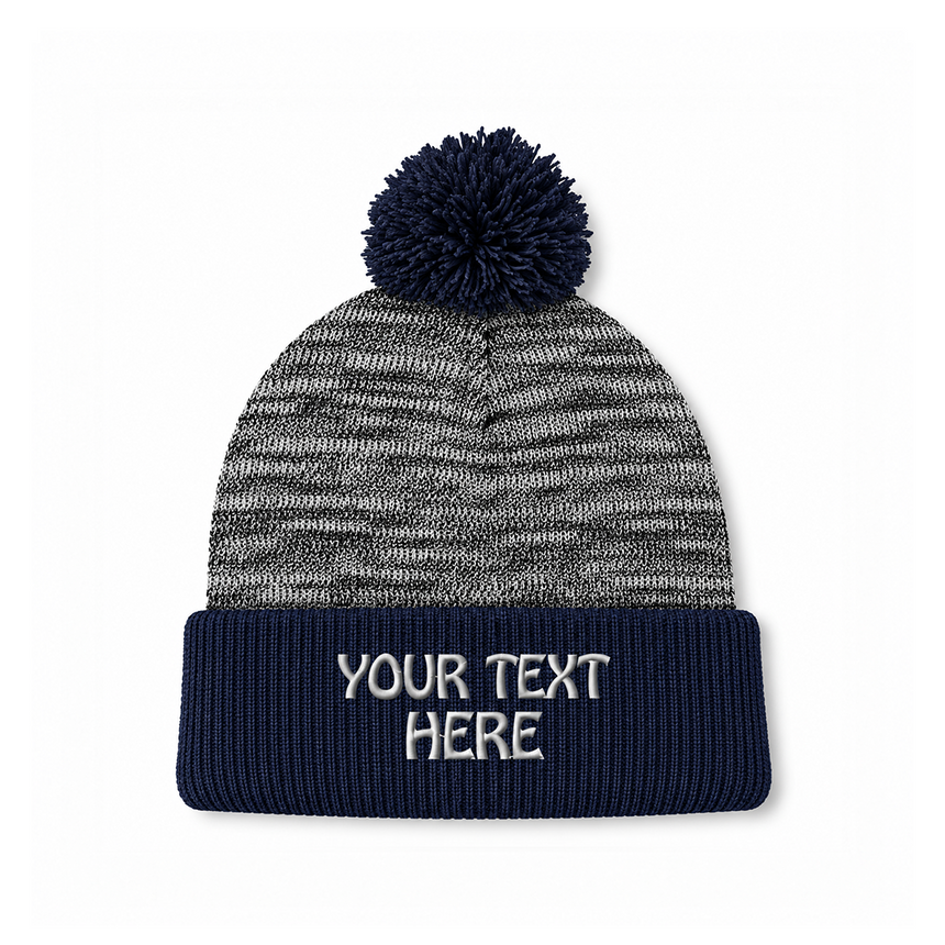 August Caps 8458 Pom Pom Beanie - Heather Navy