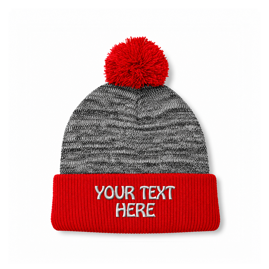 August Caps 8458 Pom Pom Beanie - Heather Red