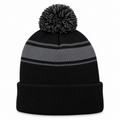 Sport-Tek STC28 Striped Pom Pom Beanie - Black Gray