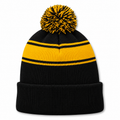 Sport-Tek STC28 Striped Pom Pom Beanie - Black Yellow