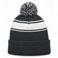 Sport-Tek STC28 Striped Pom Pom Beanie - Gray White