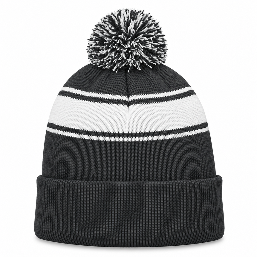 Sport-Tek STC28 Striped Pom Pom Beanie - Gray White
