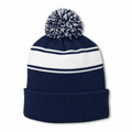 Sport-Tek STC28 Striped Pom Pom Beanie - Navy White