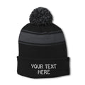 Sport-Tek STC28 Striped Pom Pom Beanie - Black Gray