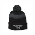 Sport-Tek STC28 Striped Pom Pom Beanie - Black Gray