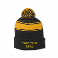 Sport-Tek STC28 Striped Pom Pom Beanie - Black Yellow