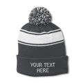Sport-Tek STC28 Striped Pom Pom Beanie - Gray White