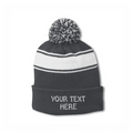 Sport-Tek STC28 Striped Pom Pom Beanie - Gray White