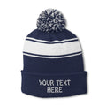 Sport-Tek STC28 Striped Pom Pom Beanie - Navy White