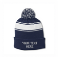 Sport-Tek STC28 Striped Pom Pom Beanie - Navy White