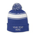 Sport-Tek STC28 Striped Pom Pom Beanie - Royal Blue White