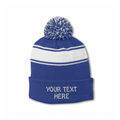 Sport-Tek STC28 Striped Pom Pom Beanie - Royal Blue White