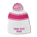 Sport-Tek STC28 Striped Pom Pom Beanie - White Pink